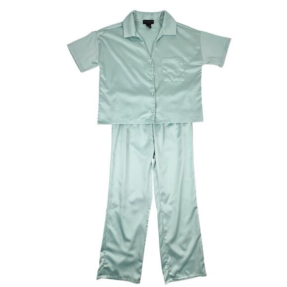 House of Harlow 1960 Women's Satin Pajama Set Seafoam Green Small Pearl Button - Picture 2 of 16